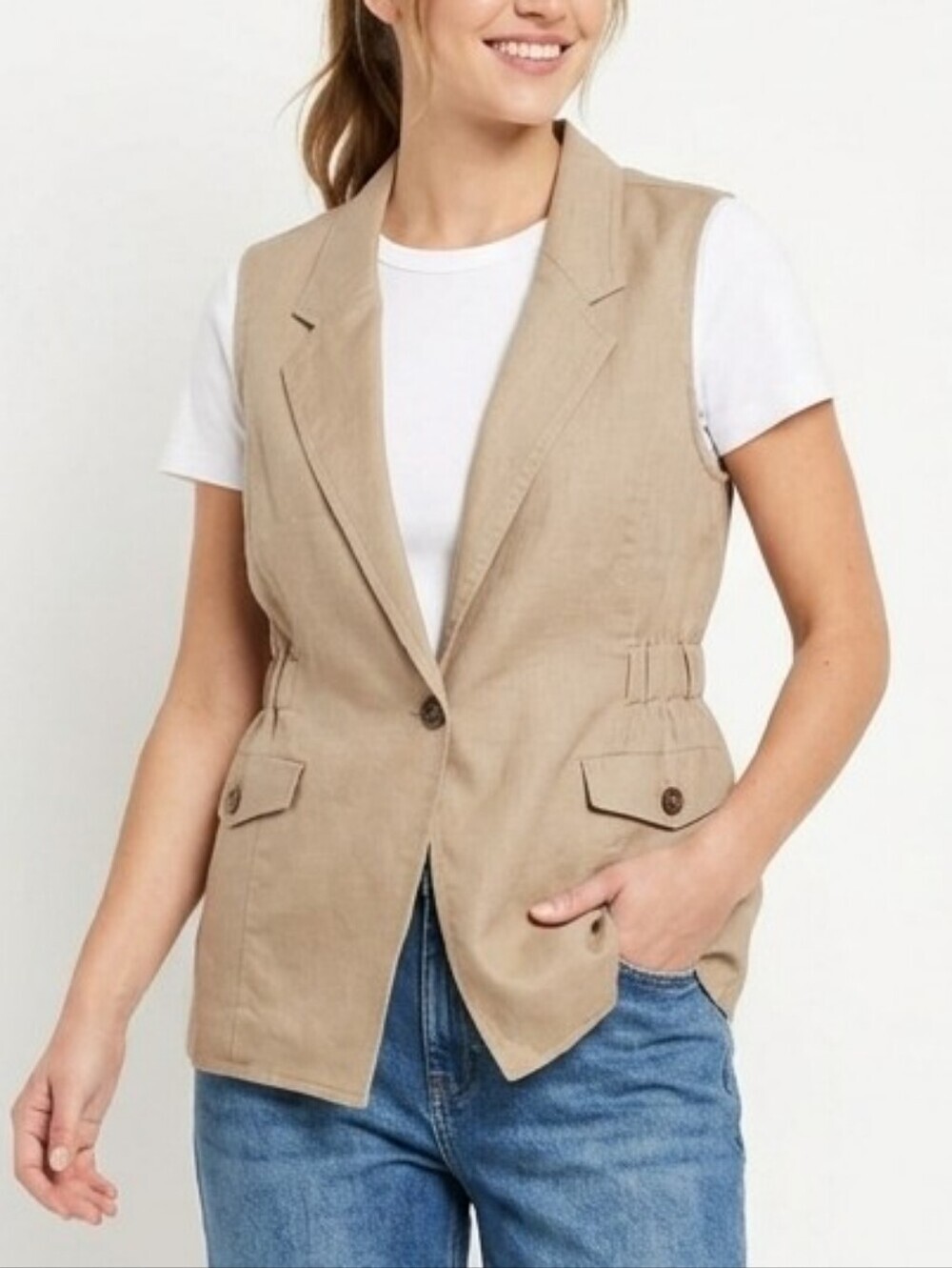 The Limited Linen Vest with cinched waist